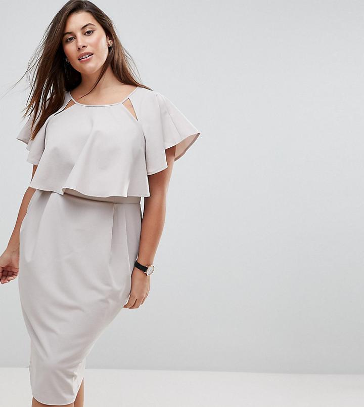 Asos Curve Double Layer Midi Wiggle Dress With Angel Sleeve - Gray