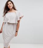 Asos Curve Double Layer Midi Wiggle Dress With Angel Sleeve - Gray