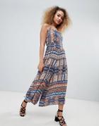 En Creme Halter Neck Sleevless Printed Jumpsuit - Navy