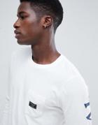 Abercrombie & Fitch Pocket Logo Back & Sleeve Print Long Sleeve Top In White - White