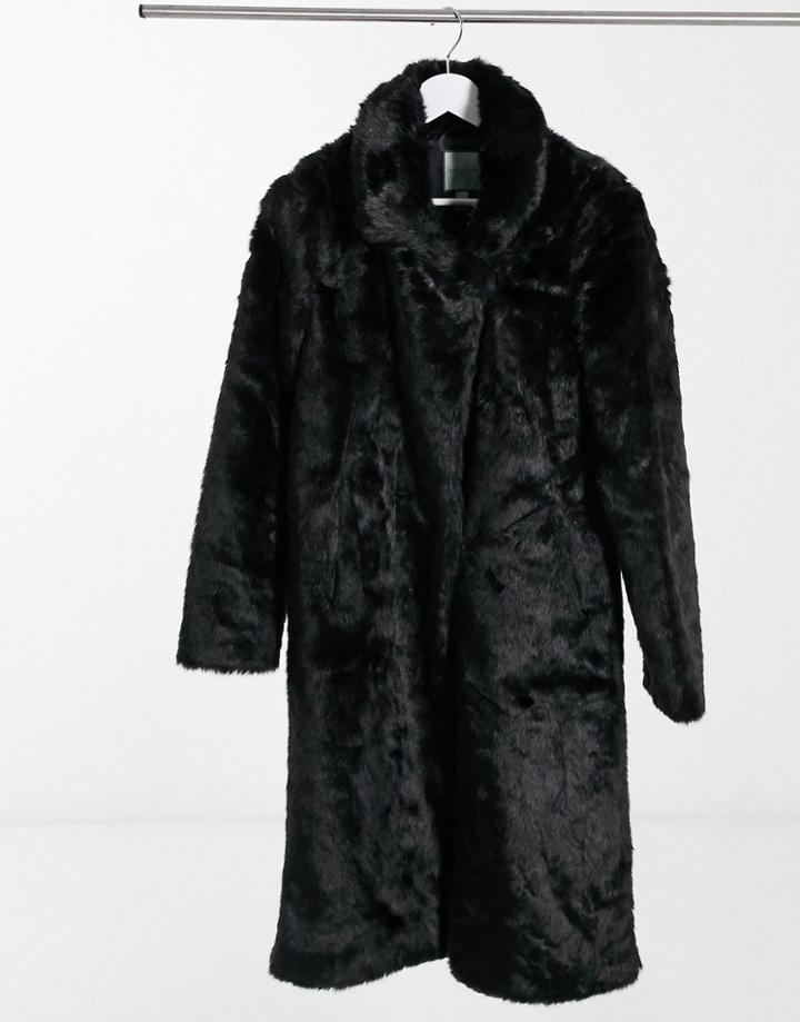 Urban Code Longline Faux Fur Coat In Black
