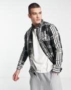 Brave Soul Long Sleeve Plaid Shirt In Black