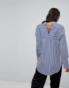 Mango Stripe Shirt With Ring Back Detail - Navy