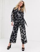 Religion Double Layer Jumpsuit In Leopard-gray