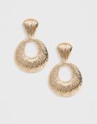Asos Design Earrings In Engraved Texture Open Circle Drop Design In Gold Tone - Gold