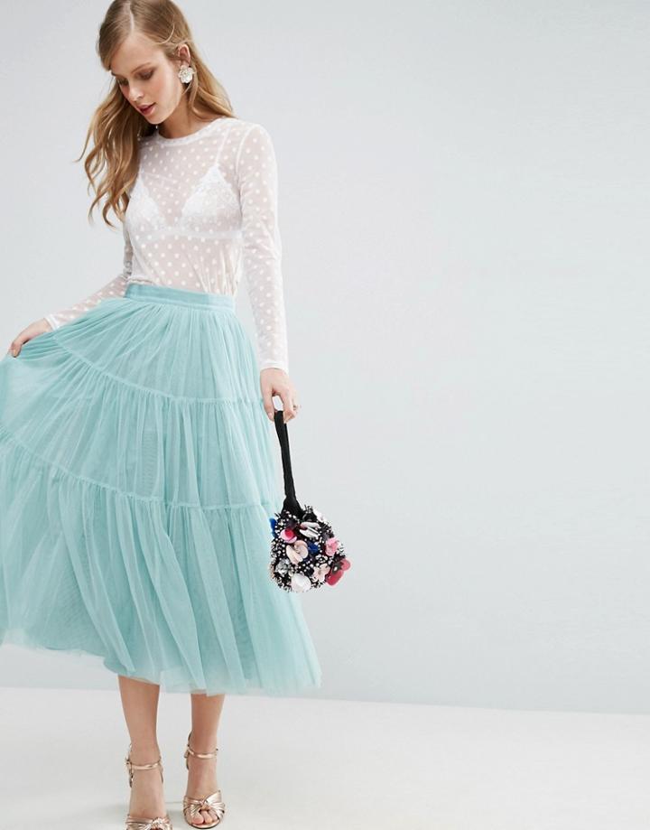 Asos Tiered Tulle Prom Skirt With High Waisted Detail - Blue