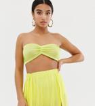 Asos Design Petite Slinky Neck Beach Crop Top In Neon Yellow Two-piece