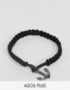 Asos Plus Rope Bracelet With Anchor - Black