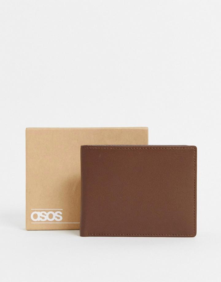 Asos Design Leather Wallet In Brown With Internal Coin Wallet