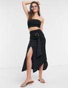 Asos Design Belted Maxi Split Skirt In Black