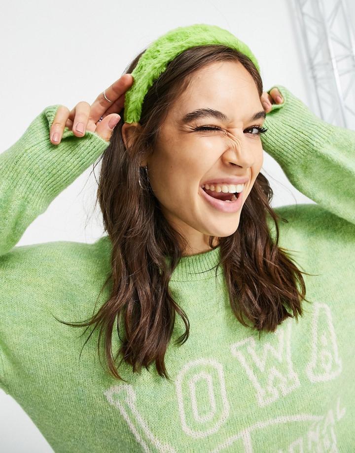 Asos Design Fur Headband In Green