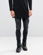Asos Extreme Super Skinny Jeans With Rips And Faux Leather Backing - B