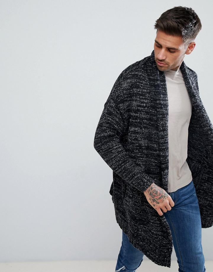 Bershka Oversized Knit Cardigan In Gray Marl - Gray