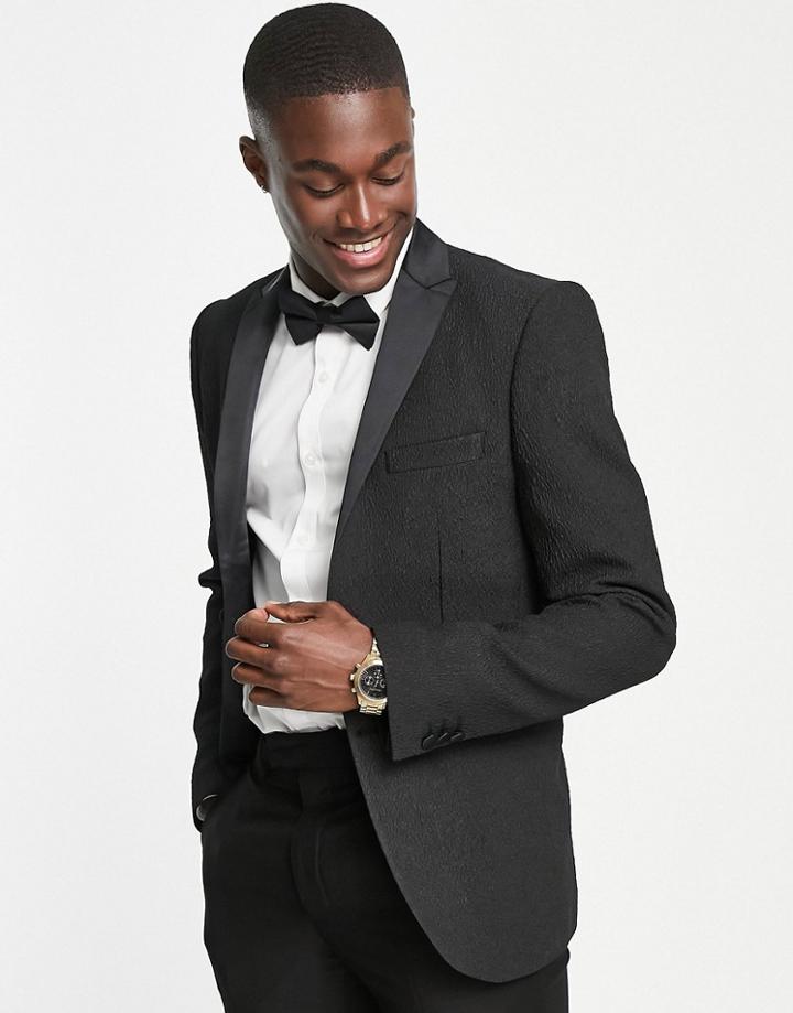 Bolongaro Trevor Jacquard Skinny Fit Tuxedo Suit Jacket-black