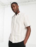 River Island Short Sleeve Seersucker Stripe Shirt In Ecru-white
