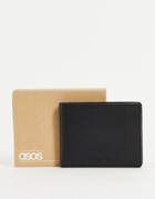 Asos Design Leather Wallet With Brown Internals-black