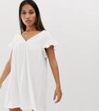 Asos Design Petite Mini Reversible Cotton Slub Smock Dress-white