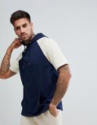 Asos Short Sleeve Hoodie In Navy And Beige - Navy