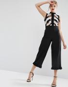 Asos Culotte Trousers With Ruffle Hem - Black