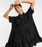 In The Style Tall X Lorna Luxe Cape Step Hem Dress Ruffle Mini Dress In Black