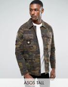 Asos Tall Military Jacket In Camo - Green