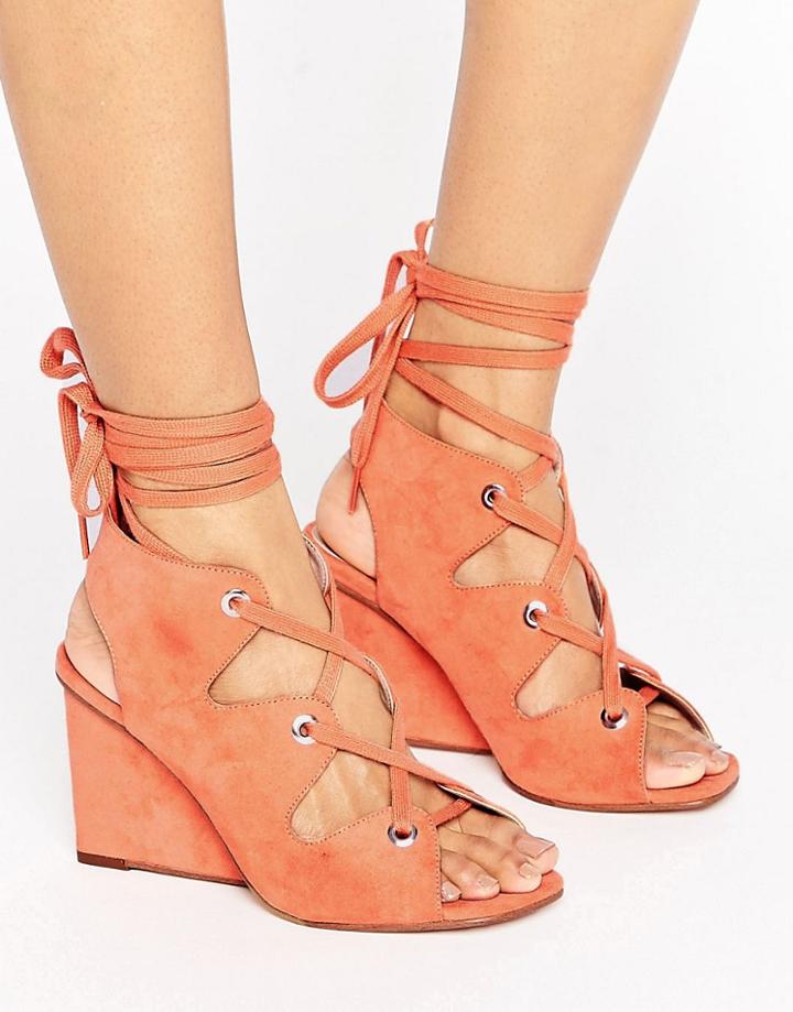 Asos Taste Lace Up Wedge Sandals - Orange