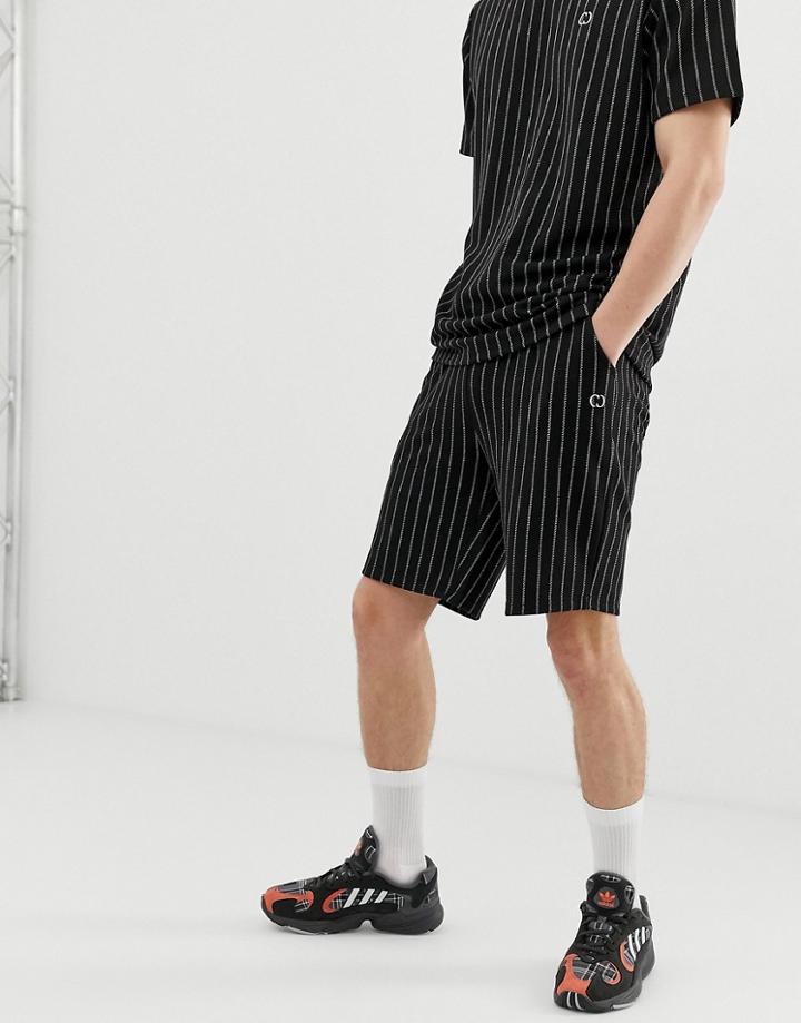 Criminal Damage Two-piece Shorts In Black With Pinstripe - Black