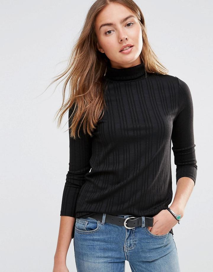 Brave Soul Jersey Turtleneck Top - Black