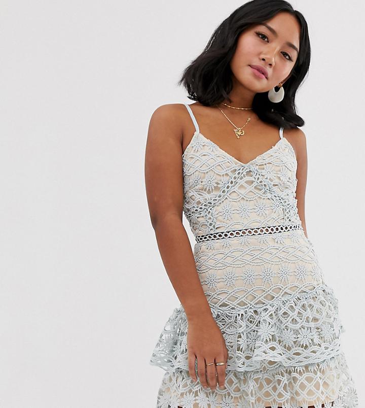 Parisian Petite Cami Strap Lace Tiered Dress-white