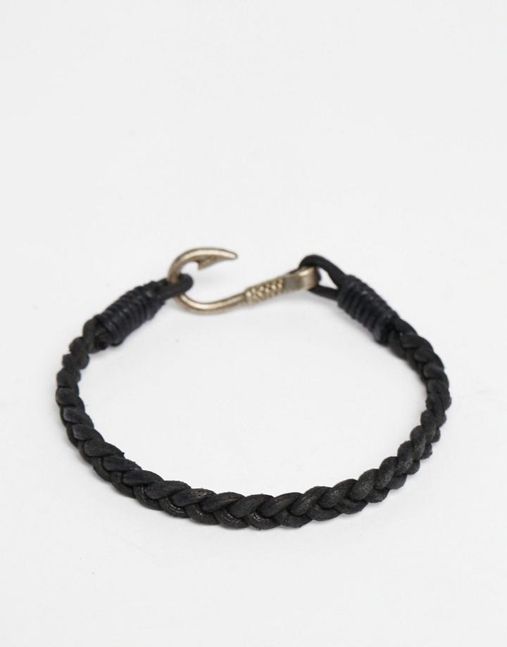 Asos Plaited Bracelet With Hook - Black