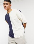 Asos Design Oversized Organic T-shirt With Spliced Color Block In Navy