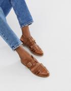 Asos Design Minister Leather Cut Out Flat Shoes-tan
