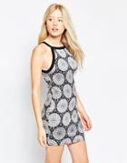 Motel Zamora Dress In Mono Mandala Print - Mandala Black