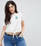 Asos Curve Crop Tie Front T-shirt With Cute Floral Embroidery Badge - Cream