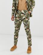 Asos Design Skinny Suit Pants In Cotton Wiith Leaf Print - Green