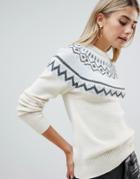 Fashion Union Sweater With Fairisle Placement - White