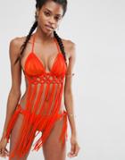 Asos Macrame Fringed Triangle Bikini Top - Orange