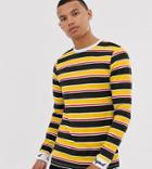 Asos Design Tall Long Sleeve Striped T-shirt With Cuff Embroidery - Multi