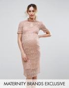Hope & Ivy Maternity Lace Pencil Dress - Pink