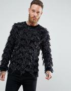 Asos Tassle Sweater With Metallic Yarn In Black - Black