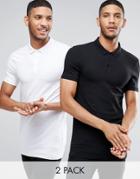 Asos 2 Pack Longline Muscle Polo Shirt In Black/white - Multi