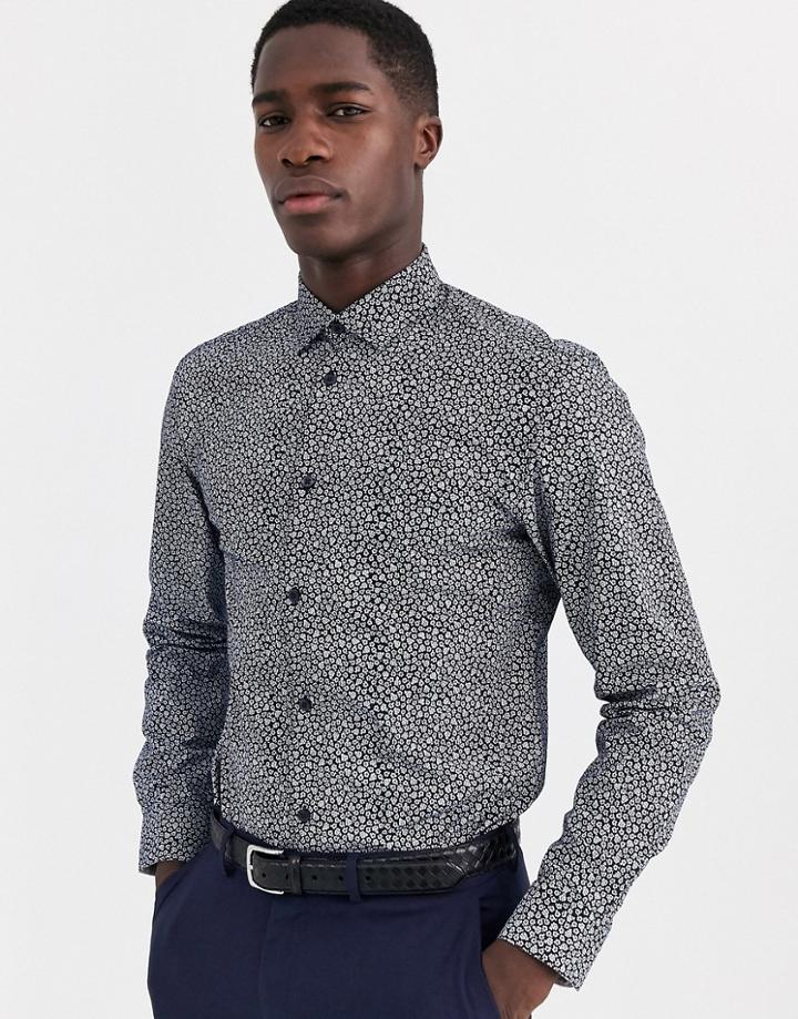 Selected Homme Slim Fit Floral Ditsy Print Shirt In Navy