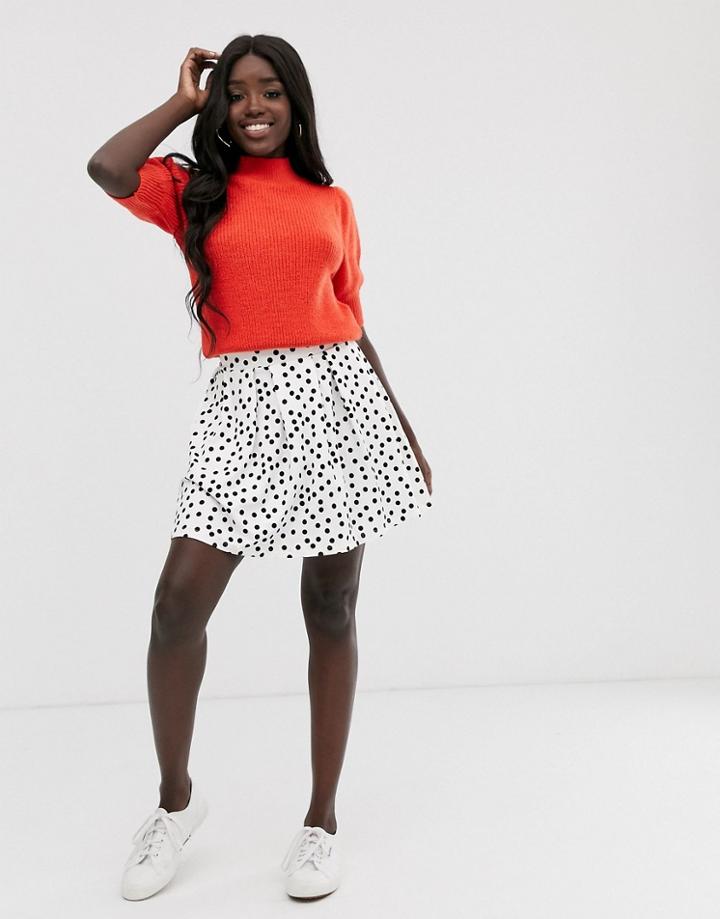 Asos Design Mini Skirt With Box Pleats In White Polka Dot-multi