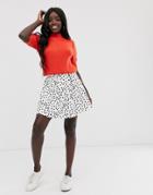 Asos Design Mini Skirt With Box Pleats In White Polka Dot-multi