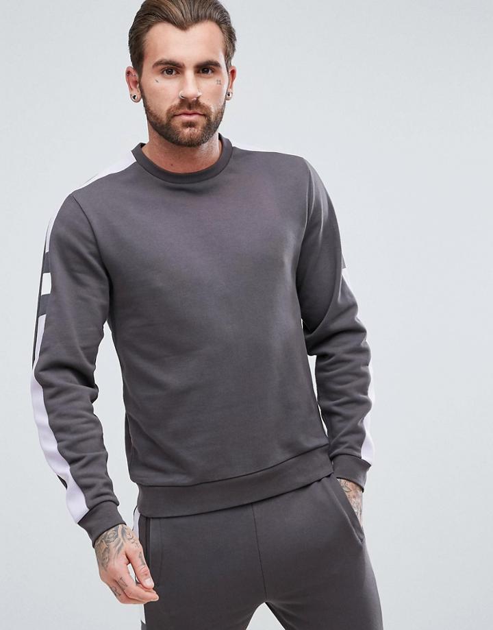 Asos Sweatshirt With Cut & Sew Ribbed Panel - Black