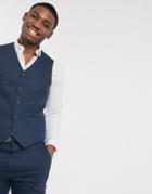 Asos Design Wedding Skinny Wool Mix Suit Suit Vest In Navy Herringbone