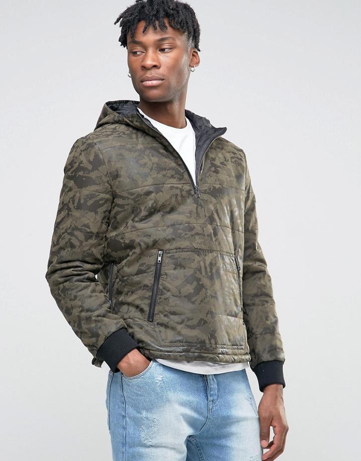 Bl7ck Camo Overhead Jacket In Leather Look - Green