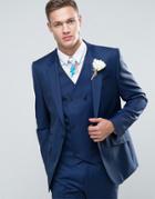 Asos Wedding Slim Suit Jacket In Light Navy 100% Wool - Blue