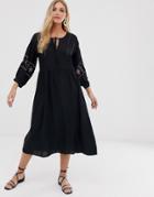 Y.a.s Embroidered Sleeve Dress - Black