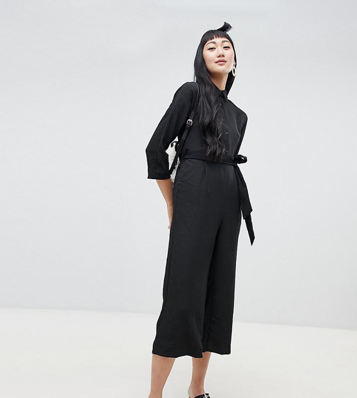 Monki Tie Waist Jumpsuit In Black